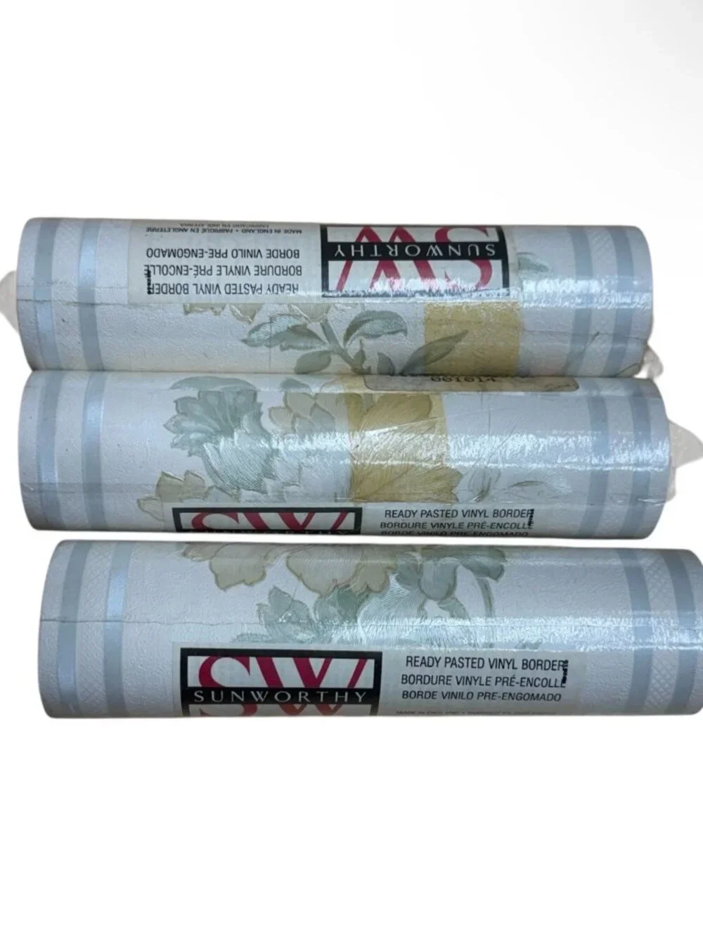 Vintage Wallpaper Border Floral Cottage Textured Sheen Sunworthy 3 Rolls NEW